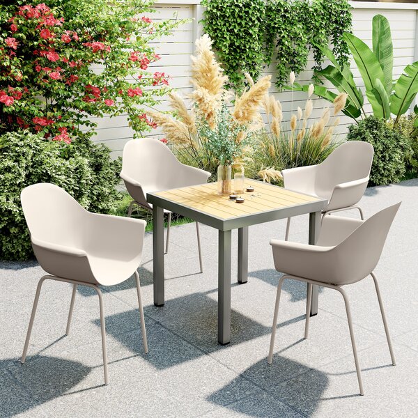 Outsunny Set 4 Sedie da Giardino con Piedini Antiscivolo, in PP e Acciaio, 59x55x84 cm, Grigio|Aosom