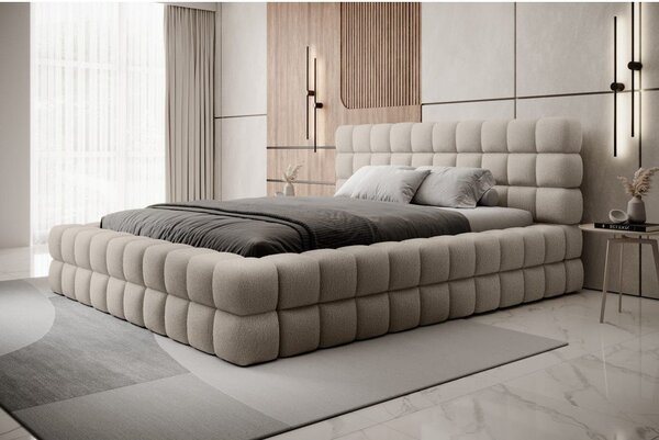 Letto matrimoniale imbottito beige con contenitore e rete inclusi 180x200 cm Dizzle – ELTAP