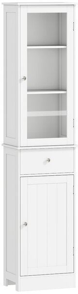 Kleankin Colonna Bagno Salvaspazio con 3 Ripiani Superiori, Cassetto e Armadietto, in MDF, 40x27x171.5cm, Bianco|Aosom