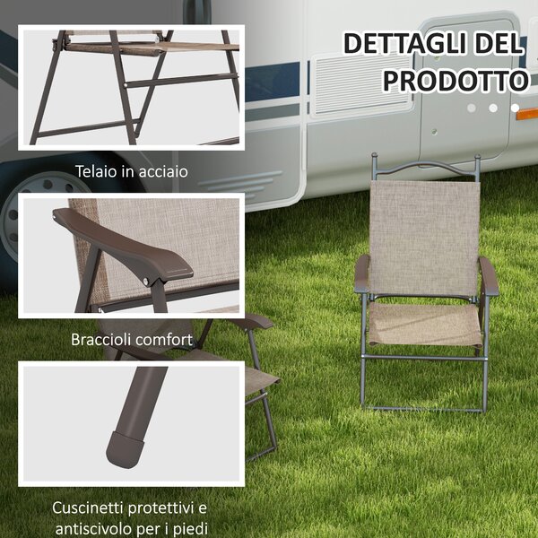 Outsunny Set 2 Sedie Pieghevoli da Giardino con Braccioli e Seduta in Tessuto Traspirante, Marrone|Aosom