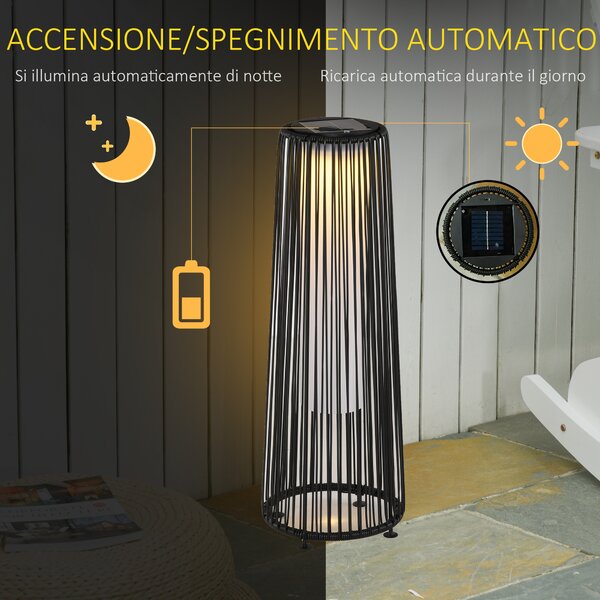 Outsunny Lanterna Solare da Giardino LED con Pannello di Ricarica in Rattan e Metallo , Ø21.5x61cm, Nero|Aosom