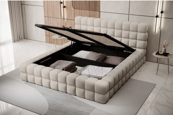 Letto matrimoniale imbottito beige con contenitore e rete inclusi 180x200 cm Dizzle – ELTAP