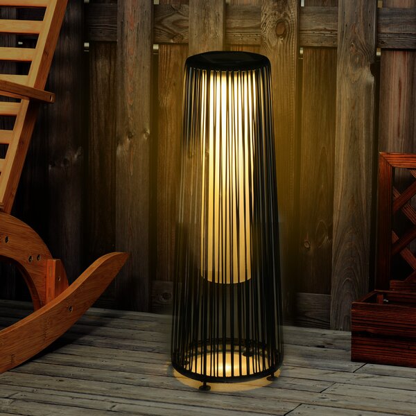 Outsunny Lanterna Solare da Giardino LED con Pannello di Ricarica in Rattan e Metallo , Ø21.5x61cm, Nero|Aosom