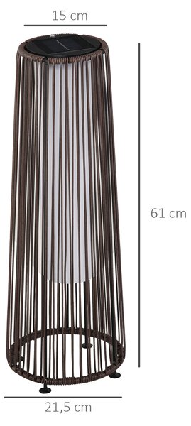 Outsunny Lanterna Solare da Giardino con Luce LED in Rattan e Metallo , Ø21.5x61cm, Marrone|Aosom