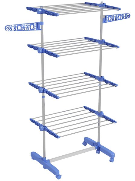 HOMCOM Stendino Verticale con 4 Ripiani Regolabili, in Acciaio e Plastica, 142x55x172 cm, Blu e Argento|Aosom