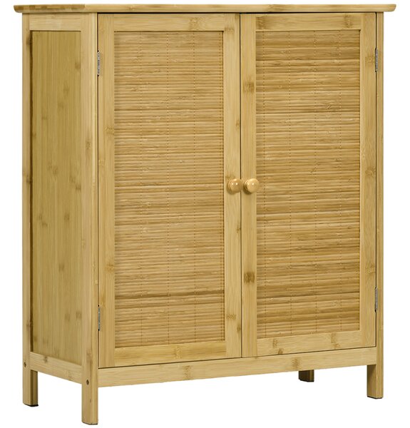 HOMCOM Credenza Stile Boho in Rattan e Bambù con 2 Ante e Mensola Interna, 60x27x67.5cm, Colore Legno