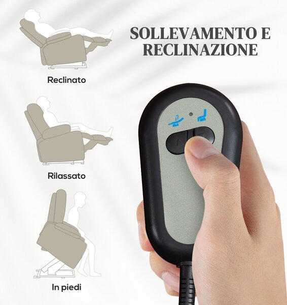 HOMCOM Poltrona Alzapersona Elettrica Reclinabile con Poggiapiedi e Tasca, Sedia Alzapersona Reclinabile con Telecomando, Beige | Aosom Italy