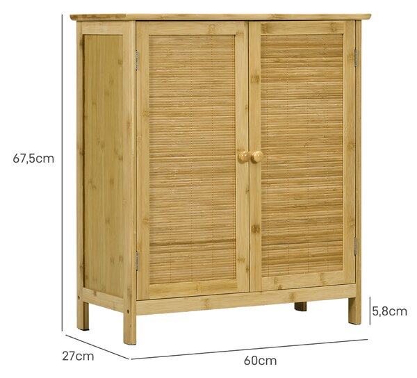 HOMCOM Credenza Stile Boho in Rattan e Bambù con 2 Ante e Mensola Interna, 60x27x67.5cm, Colore Legno