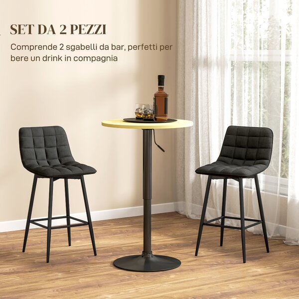 HOMCOM Set 2 Sgabelli da Cucina Stile Nordico in Tessuto Effetto Velluto e Metallo, 45x47x84 cm, Nero
