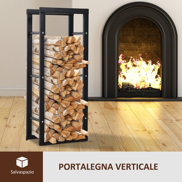 HOMCOM Potalegna per Camino in Metallo, Scaffale per legna da ardere Porta-legna per interno e esterno, 40 × 25 × 100cm, Nero | Aosom Italy