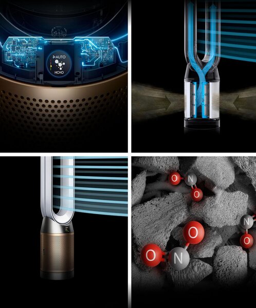 Dyson Purificatore d'Aria 60,2 m/h Filtro HEPA H13 per Stanze fino a 27 m con Display LCD colore Bianco e Oro - 546519-01 Purifier Cool PC2 De-Nox