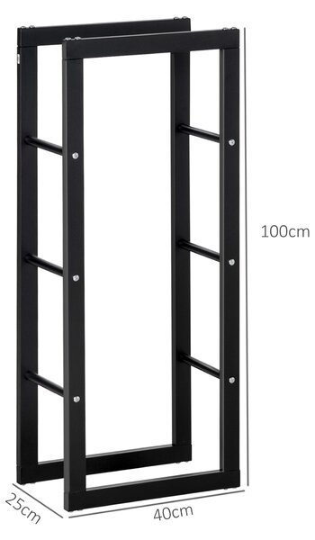 HOMCOM Potalegna per Camino in Metallo, Scaffale per legna da ardere Porta-legna per interno e esterno, 40 × 25 × 100cm, Nero | Aosom Italy