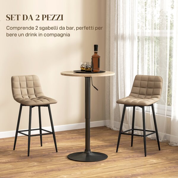 HOMCOM Set 2 Sgabelli da Cucina con Schienale ergonomico e poggiapiedi in Tessuto Effetto Velluto e Metallo, 45x47x84 cm, Marrone | Aosom Italy