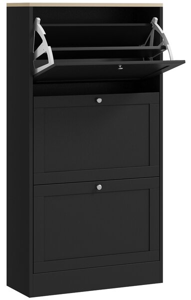 HOMCOM Scarpiera Mobile Moderno Salvaspazio a 3 Cassetti con Ripiani Regolabili su 2 Livelli, per 18 Paia di Scarpe, 60x23.5x115 cm, Nero|Aosom Italy