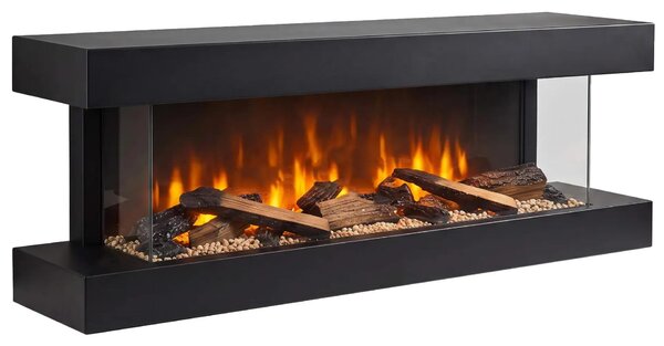 Caminetto elettrico da parete Xaralyn - Disegno 90SB - legno nero - 1400 Watt di riscaldamento - con telecomando - caminetto elettrico a 3 lati - caminetto decorativo