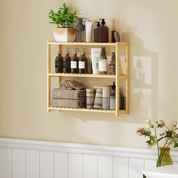 HOMCOM Scaffale per il Bagno a 3 Ripiani Regolabili in 5 Posizioni, in Bambù, 60x15x50 cm, color Legno