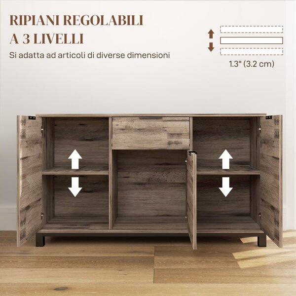 HOMCOM Credenza Buffet in stile Industriale con Cassetto e 3 Armadietti, in Legno Marrone, 120x36.5x70 cm