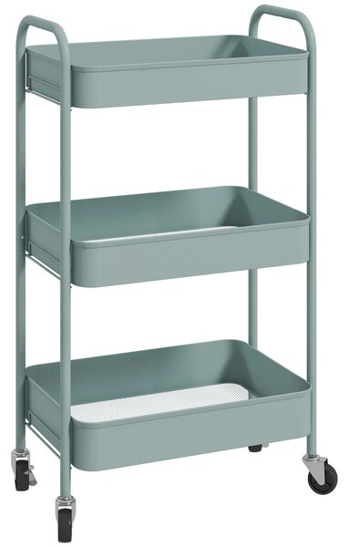 HOMCOM Carrello da Cucina a 3 Livelli con Maniglie e 4 Rotelle, in Acciaio, 45x30.6x79 cm, Azzurro
