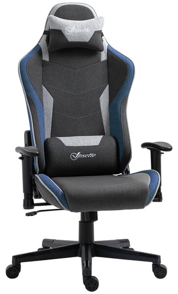 Vinsetto Sedia da Gaming Ergonomica con Funzione Dondolo Reclinabile a 150°, in Tessuto Effetto Lino, 66x53x128-138 cm, Grigio|Aosom Italy