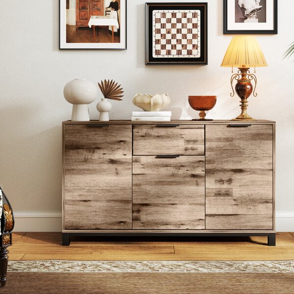 HOMCOM Credenza Buffet in stile Industriale con Cassetto e 3 Armadietti, in Legno Marrone, 120x36.5x70 cm