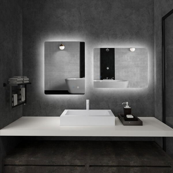 Kleankin Specchio Bagno con Luci LED Regolabili, Interruttori Touch e Funzione Antiappannamento, 70x50 cm