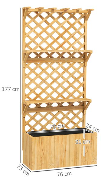 Outsunny Fioriera con Traliccio per Rampicanti, Fori di Drenaggio e 2 Mensole, in Legno di Abete, 76x33x177 cm
