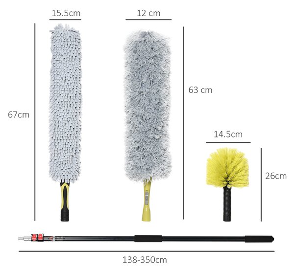 HOMCOM Kit di Pulizia per Casa e Ufficio con Asta, Spolverino per Ragnatele, Spolverino in Microfibra e Spolverino per Ventilatore|Aosom