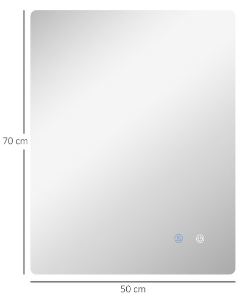 Kleankin Specchio Bagno con Luci LED Regolabili, Interruttori Touch e Funzione Antiappannamento, 70x50 cm