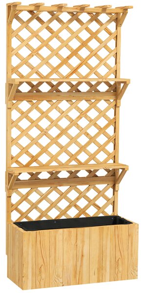 Outsunny Fioriera con Traliccio per Rampicanti, Fori di Drenaggio e 2 Mensole, in Legno di Abete, 76x33x177 cm