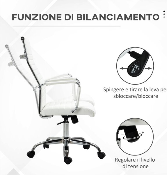 Vinsetto Sedia da Ufficio Ergonomica in Finta Pelle, Seduta Girevole e Dondolo, 54x62x104-114 cm, Bianco | Aosom Italy