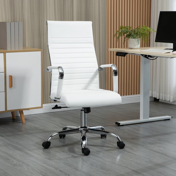 Vinsetto Sedia da Ufficio Ergonomica in Finta Pelle, Seduta Girevole e Dondolo, 54x62x104-114 cm, Bianco | Aosom Italy