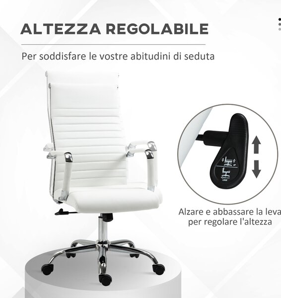 Vinsetto Sedia da Ufficio Ergonomica in Finta Pelle, Seduta Girevole e Dondolo, 54x62x104-114 cm, Bianco | Aosom Italy