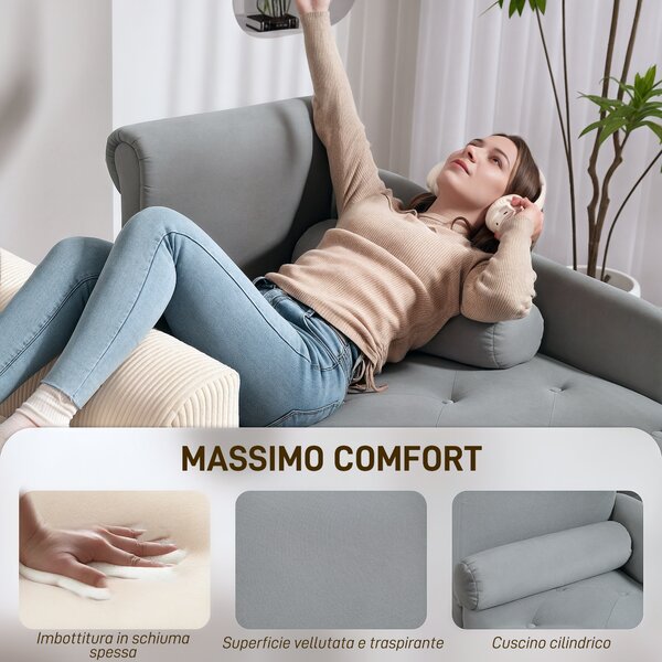 HOMCOM Chaise Longue con Rivestimento Trapuntato Effetto Velluto Grigio, in Legno Massello e Spugna, 146x61x82.5 cm | Aosom Italy