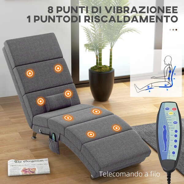 HOMCOM Poltrona Massaggiante con 8 Punti Vibranti e Riscaldamento, 5 Modalità, Timer e Telecomando, Grigio | Aosom Italy