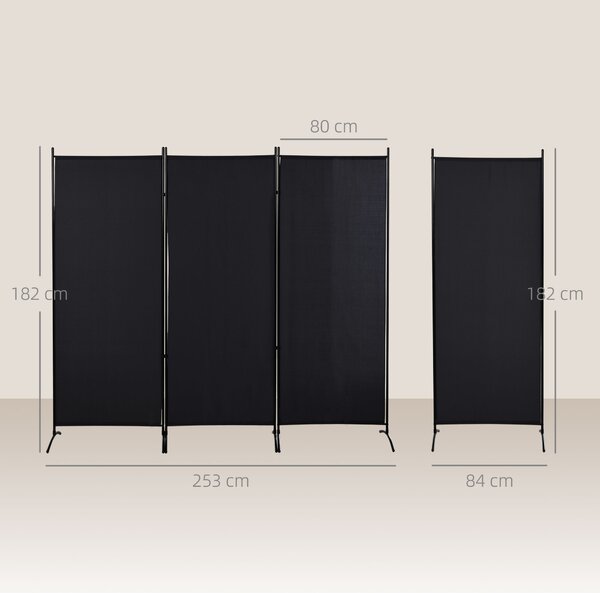 HOMCOM Paravento Separé da Interno a 3 Pannelli Pieghevole in Metallo e Poliestere, 253x50x182 cm, Nero | Aosom Italy