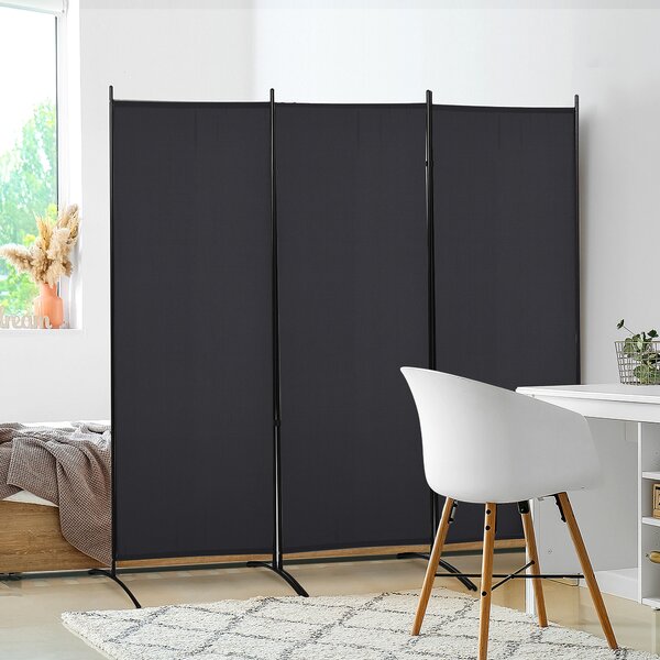 HOMCOM Paravento Separé da Interno a 3 Pannelli Pieghevole in Metallo e Poliestere, 253x50x182 cm, Nero | Aosom Italy