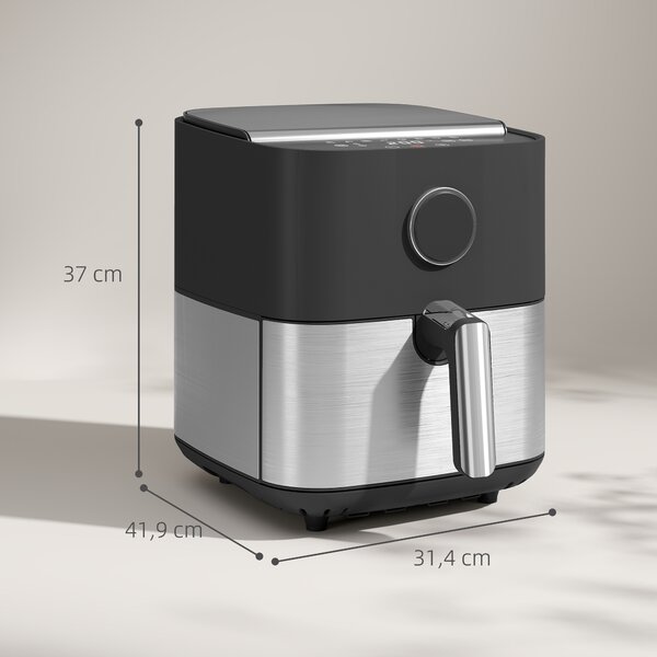 HOMCOM Friggitrice ad Aria da 8L, Air Fryer 1700W con 8 Programmi e Circolazione Aria Calda a 360°, Display LED, Nero | Aosom Italy