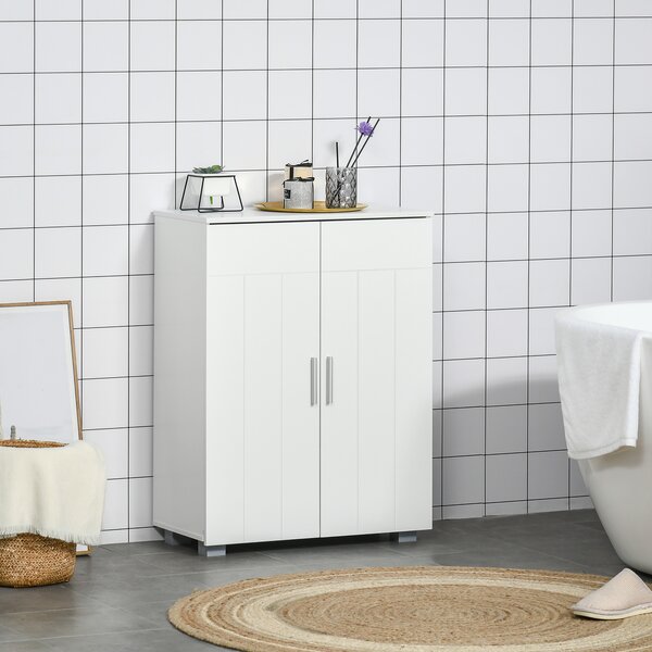 Kleankin Mobile Bagno Moderno con 2 Ante, 2 Ripiani Regolabili e Maniglie Argentate, 60x30x80 cm, Bianco | Aosom Italy