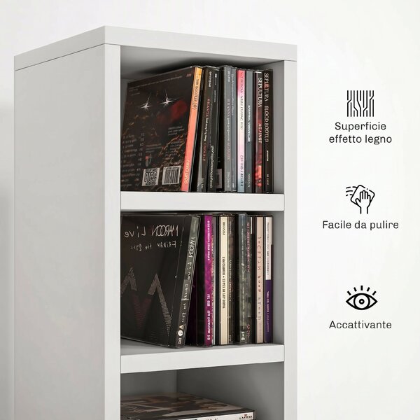 HOMCOM Mobile Libreria Porta CD a 12 Ripiani per 204 CD, in MDF e Truciolato, 21x20x175 cm, Bianco | Aosom Italy