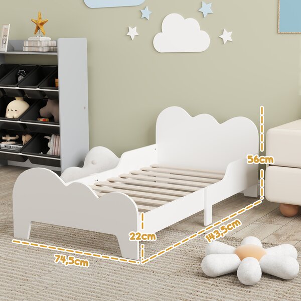 AIYAPLAY Letto Montessori per Bambini 3-8 Anni, 143.5x74.5 cm con Sponde Anti-Caduta, Forma di Nuvola in Legno, Bianco | Aosom Italy