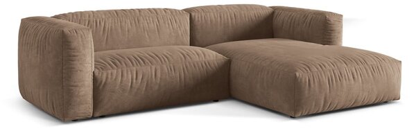 Divano angolare componibile marrone chiaro (con penisola a destra/con chaise lounge) con rivestimento in velluto Martina – Micadoni
