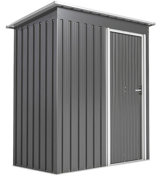 Outsunny Capanno Attrezzi con Tetto Inclinato e Porta Scorrevole, in Acciaio e PP, 163x89x182 cm, Grigio Chiaro | Aosom Italy