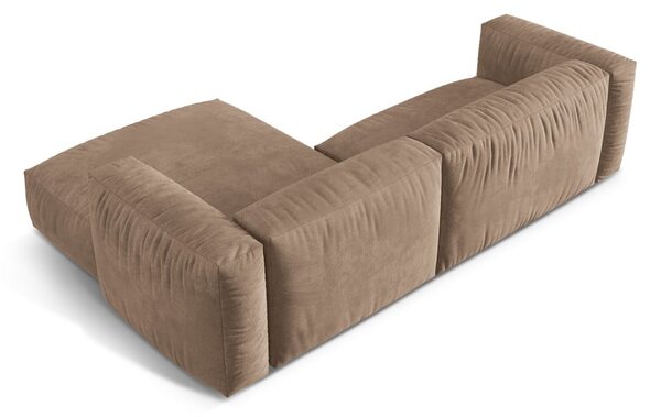 Divano angolare componibile marrone chiaro (con penisola a destra/con chaise lounge) con rivestimento in velluto Martina – Micadoni