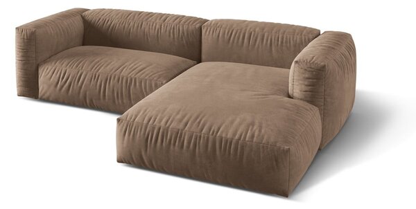 Divano angolare componibile marrone chiaro (con penisola a destra/con chaise lounge) con rivestimento in velluto Martina – Micadoni