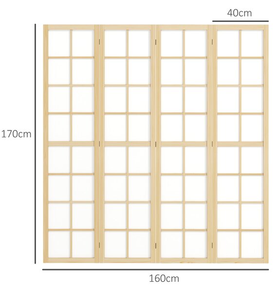 HOMCOM Paravento da Interno a 4 Pannelli Pieghevole in Legno e Tessuto, 160x170 cm, Colore Legno e Bianco | Aosom Italy