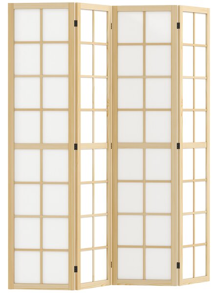 HOMCOM Paravento da Interno a 4 Pannelli Pieghevole in Legno e Tessuto, 160x170 cm, Colore Legno e Bianco | Aosom Italy