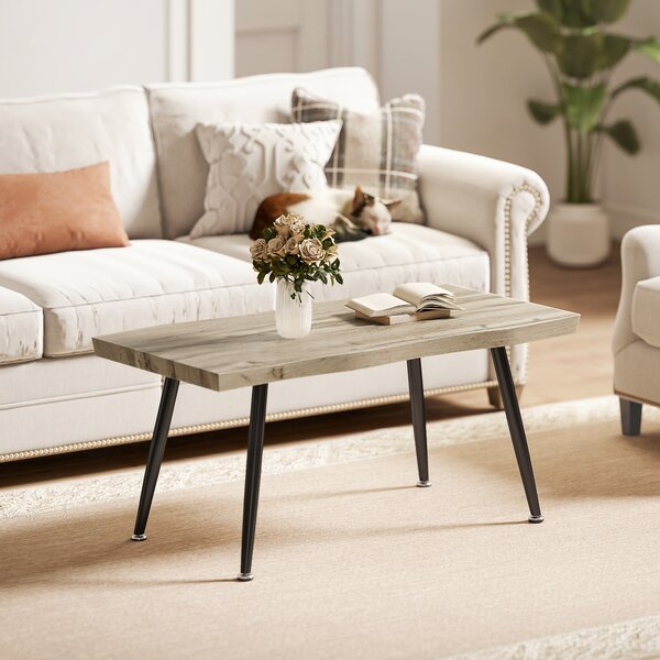 HOMCOM Tavolino da Caffè stile Nordico con Piedini Regolabili, in Legno e Acciaio, 100x50x45 cm, Nero e Rovere | Aosom Italy