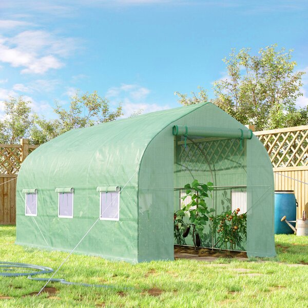 Outsunny Serra a Tunnel Anti-UV con 6 Finestre a Rete e Ingresso Arrotolabile, in Metallo e PE, 4x2x2 m, Verde | Aosom Italy