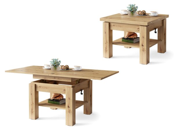 CLEO Rovere Artisan - TAVOLINO TRASFORMABILE SALVASPAZIO CON PIANO ALLUNGABILE E ALZABILE