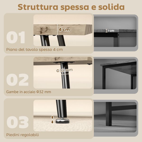HOMCOM Tavolino da Caffè stile Nordico con Piedini Regolabili, in Legno e Acciaio, 100x50x45 cm, Nero e Rovere | Aosom Italy